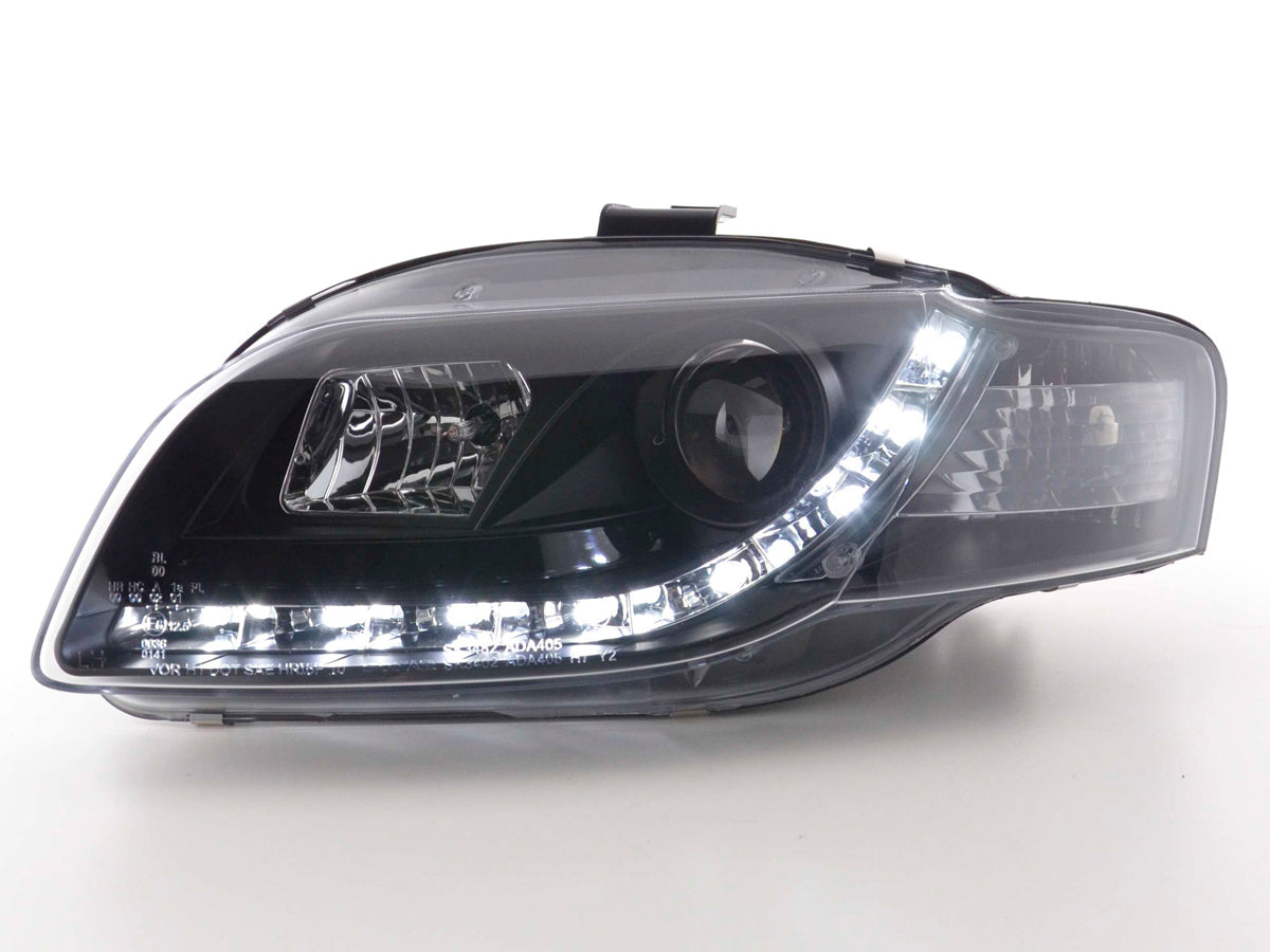 Scheinwerfer Set Daylight LED TFL-Optik Audi A4 Typ 8E 04-08 schwarz Scheinwerfer Set Daylight LED TFL-Optik Audi A4 Typ 8E 04-08 schwarz
